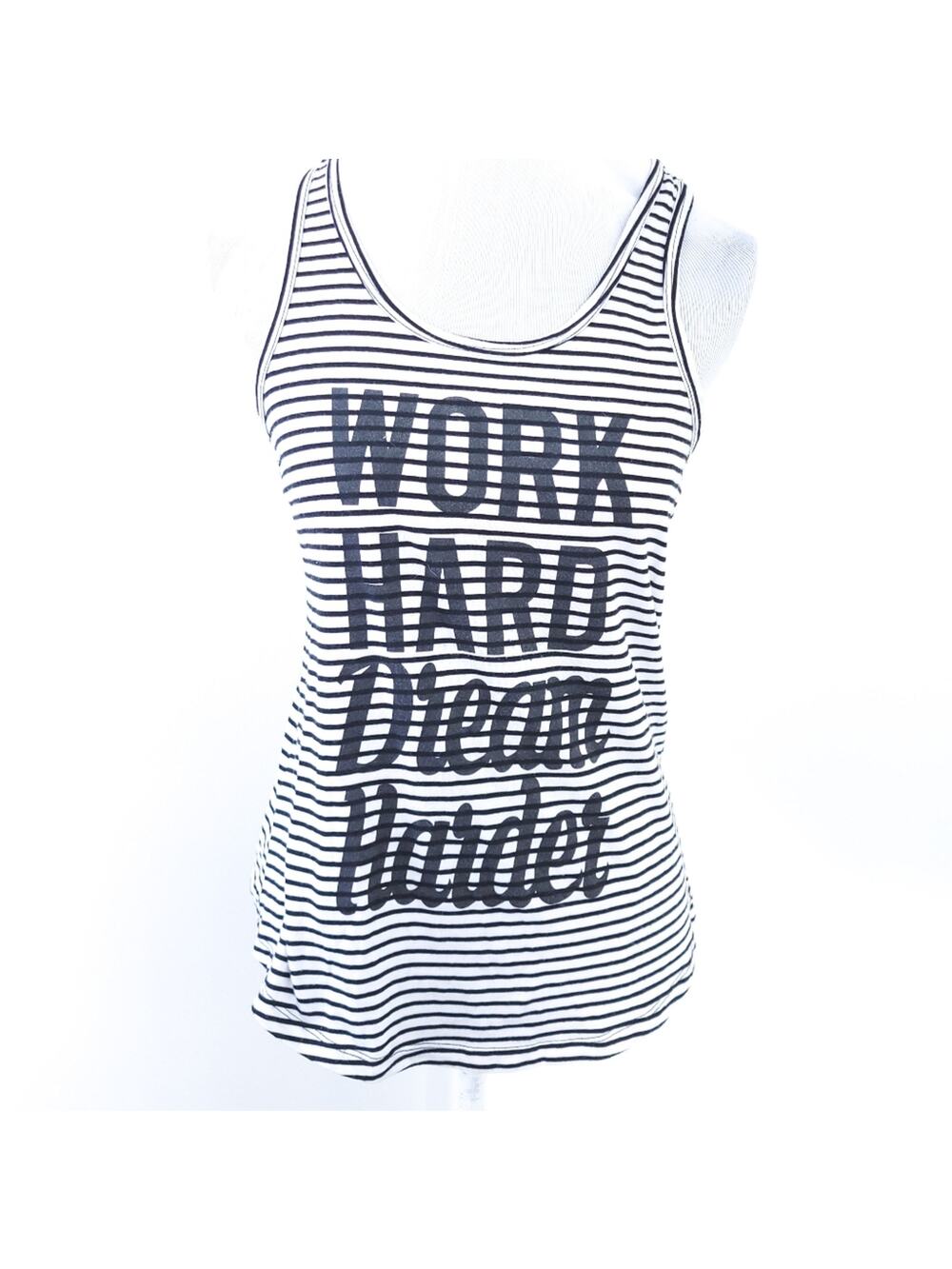 Work Hard Dream Hard Sleeveless Workout Tank Black Medium, Stripe, Athletic